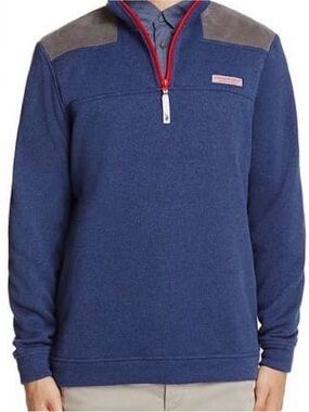 Vineyard Vine- Men's Navy Quarter-Zip Sweater with Contrast Shoulders